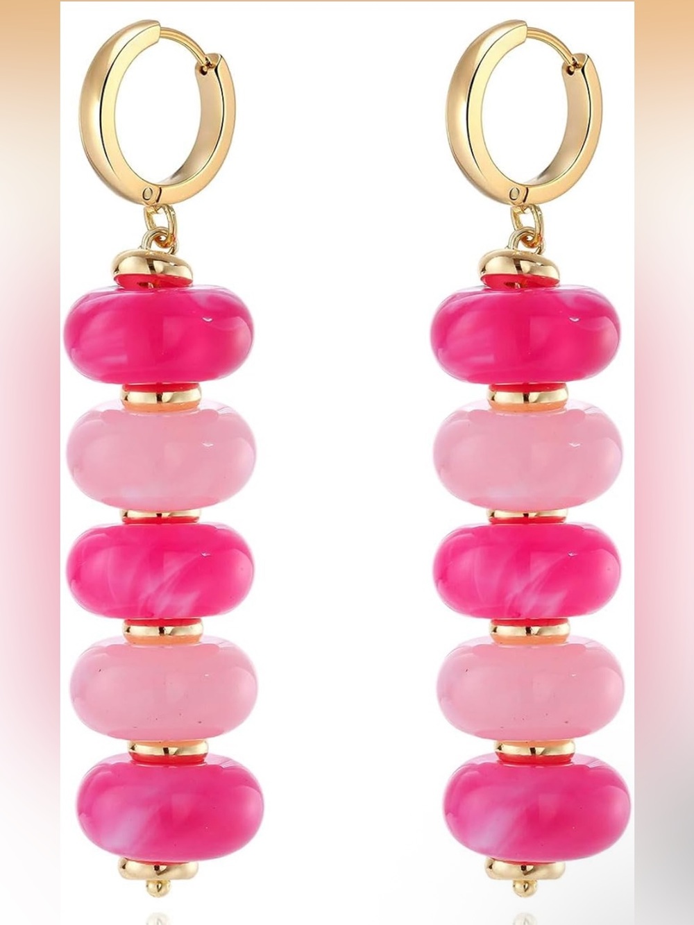 Anthropologie Gold Hoop Earrings with Bright and Light Pink Beads
